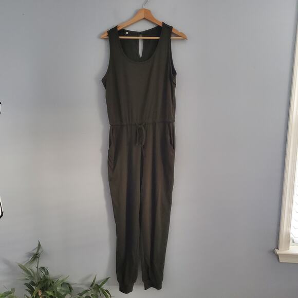 Sleeveless Women's Pocketed Green Jogger Jumpsuit M - Picture 1 of 11